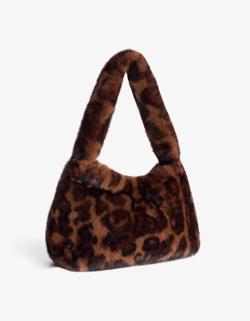 Bolso hombro efecto pelo-Negro