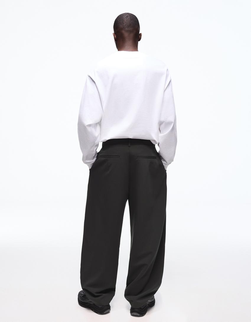 Calças super baggy fit pinças tailored fit-Cinzento-escuro