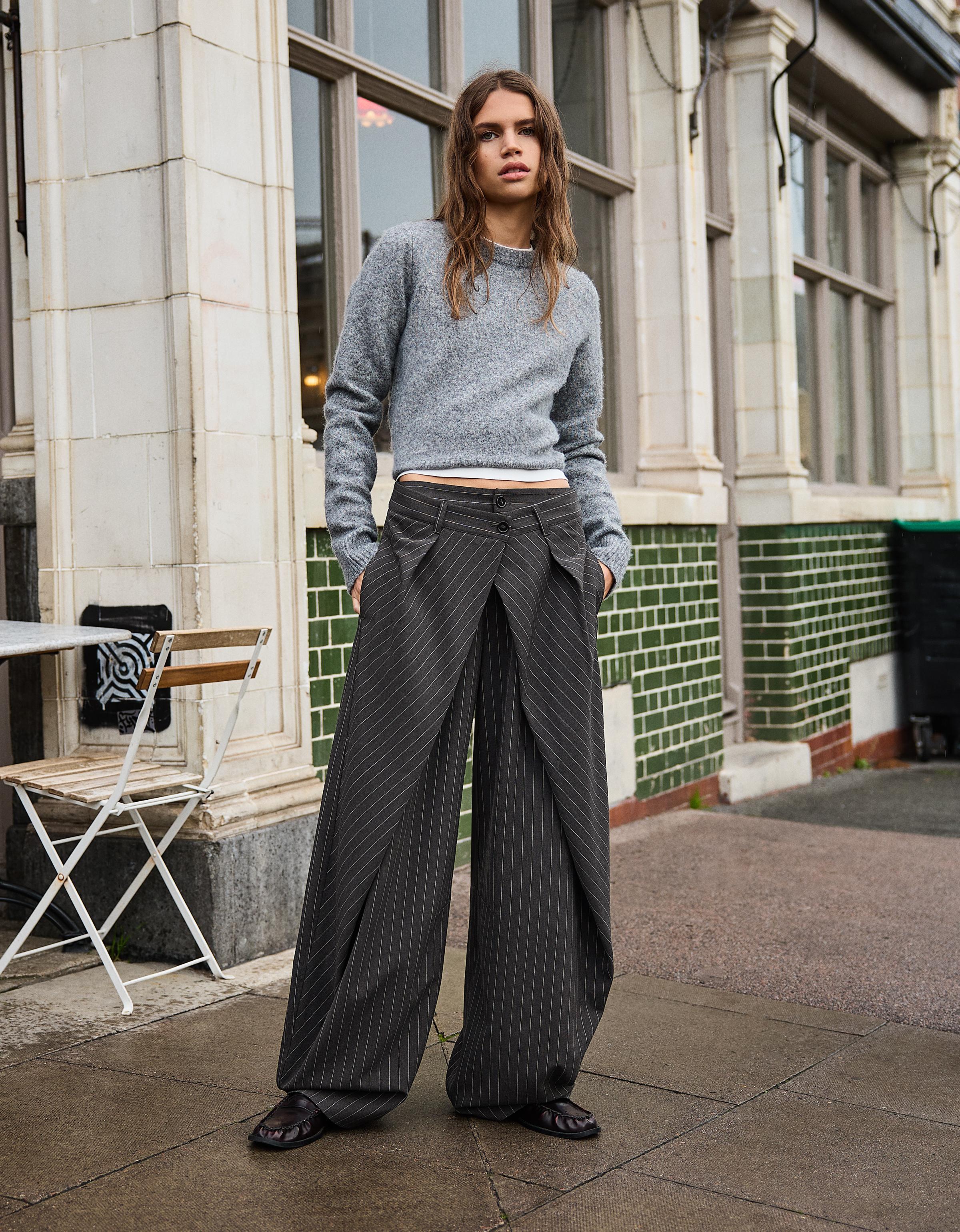 Bershka Barrel-Hose Mit Falten Damen 40 Grau