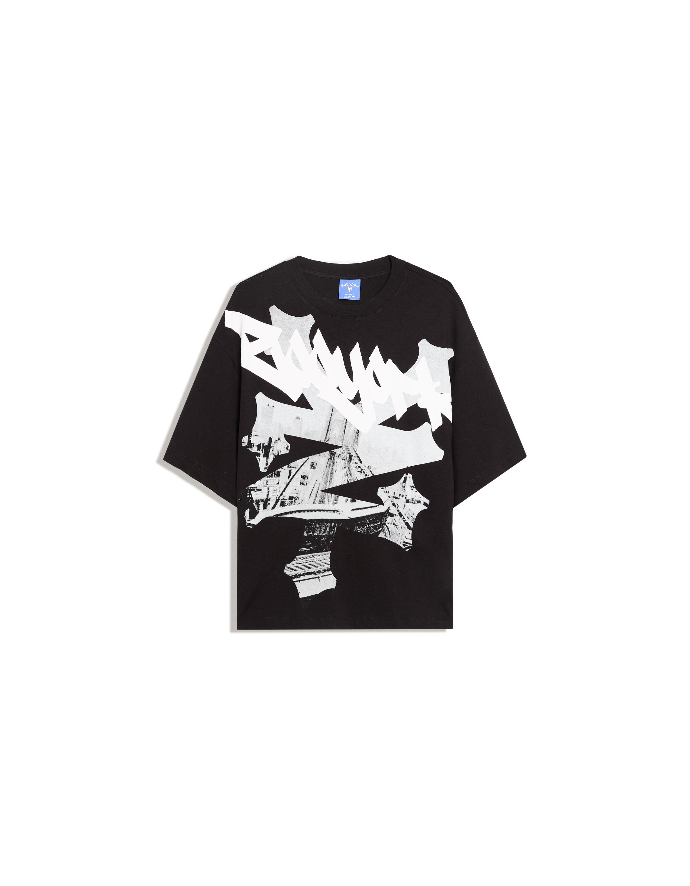 Short sleeve boxy ZOO YORK X BERSHKA T-shirt — Black