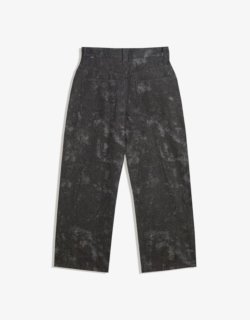 Super baggy printed pants-Black-4