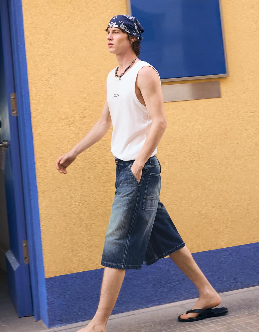 Denim skater bermuda-Blauw