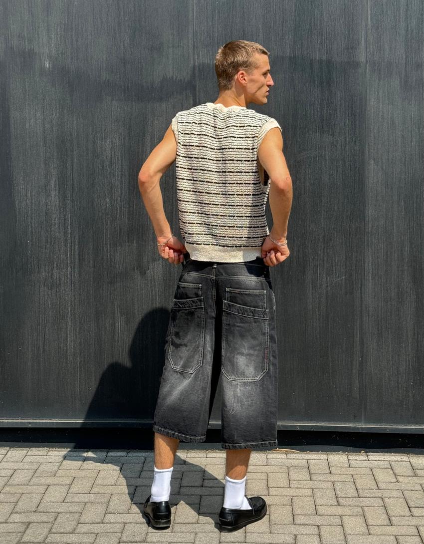 Bermuda jort denim super baggy-Gris oscuro-0