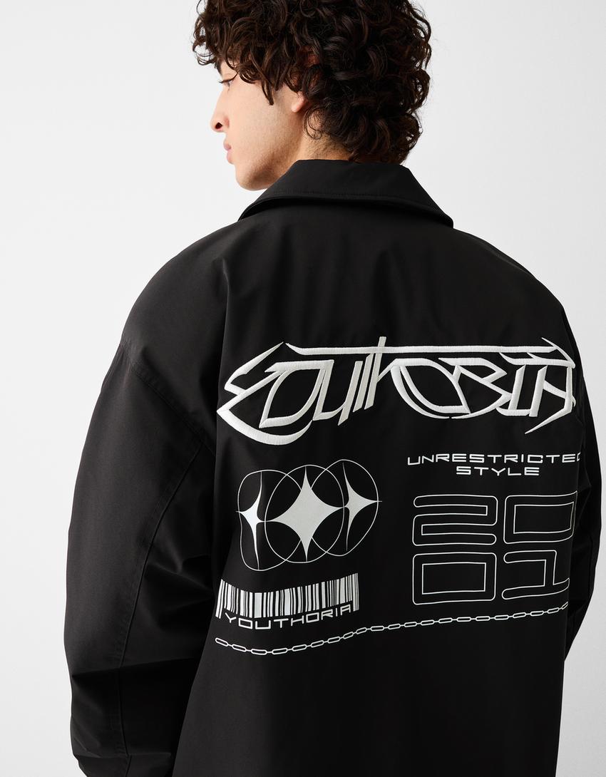 جاكيت تقني نايلون بطبعة-أسود-2