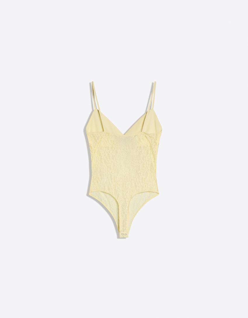 Lace strap bodysuit-Yellow