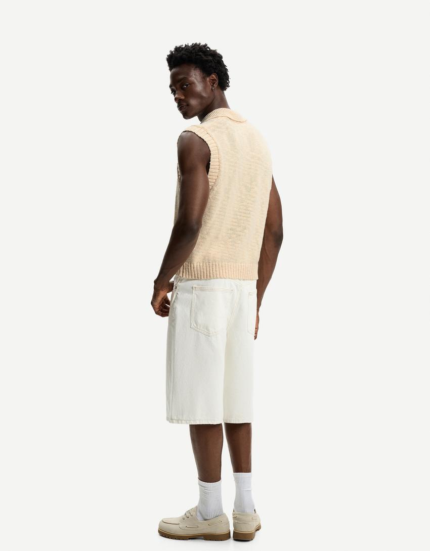 Rustic polo collar vest-Sand