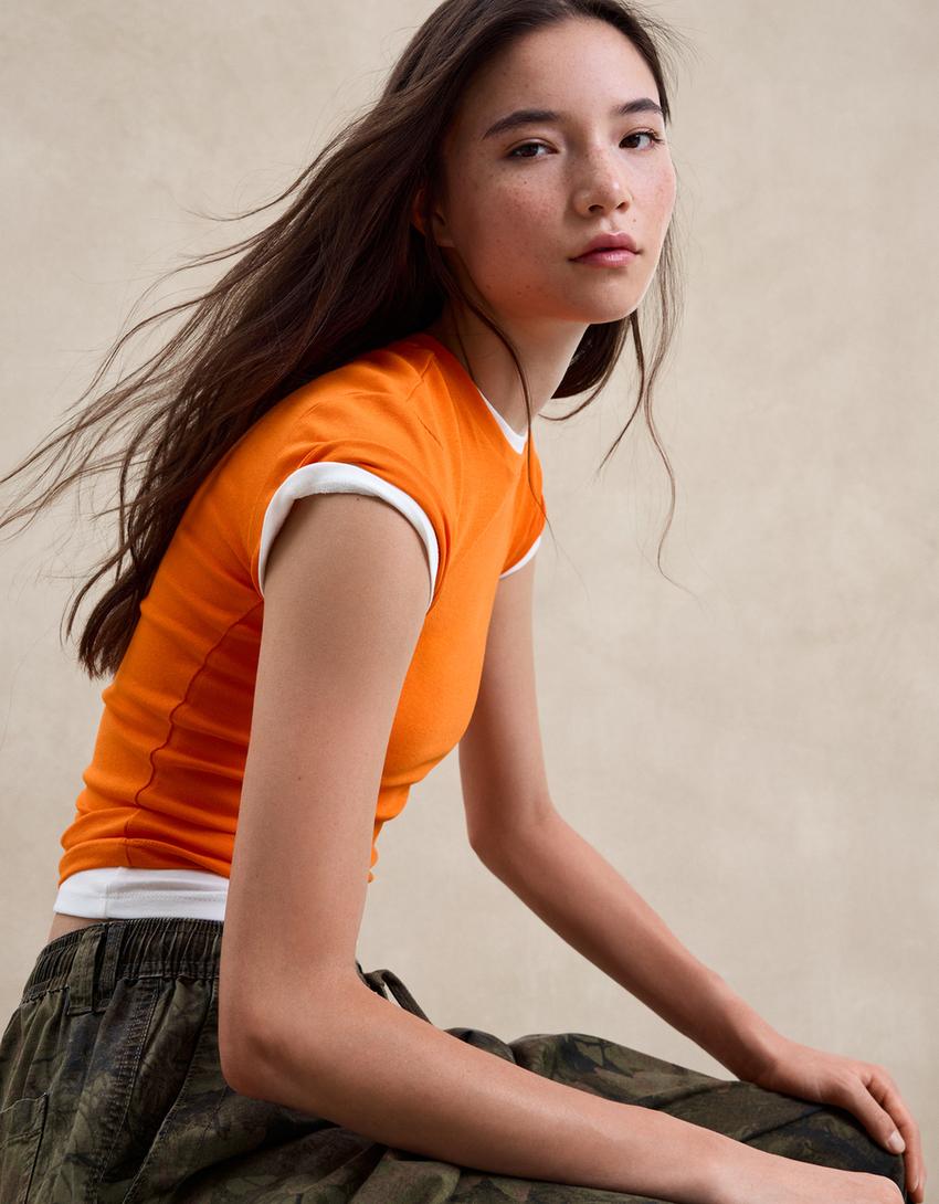 Oranje T-shirt met korte mouwen en ronde hals Koningsdag collectie-Oranje