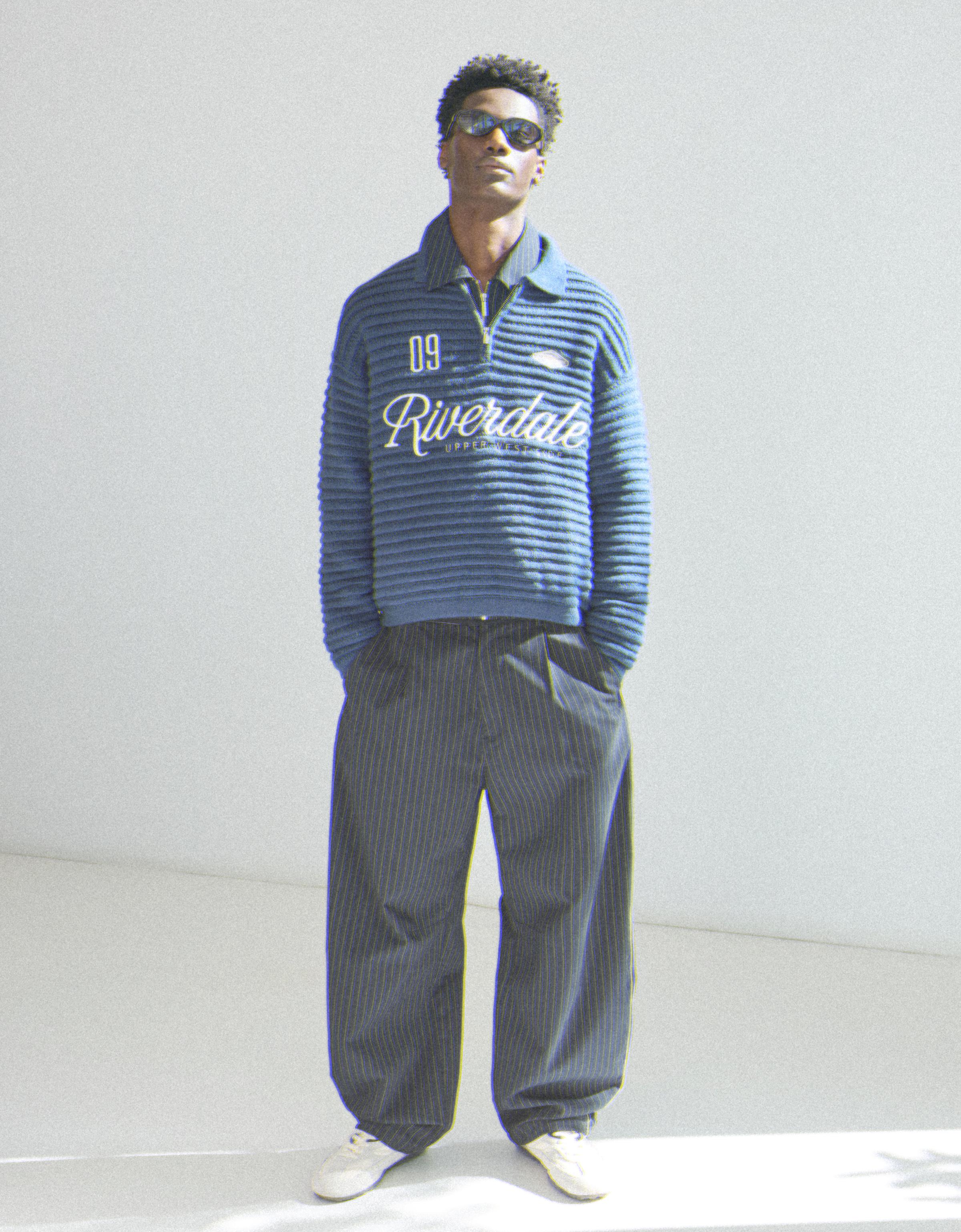 Bershka Super baggy fit ince çizgili pantolon görsel 6