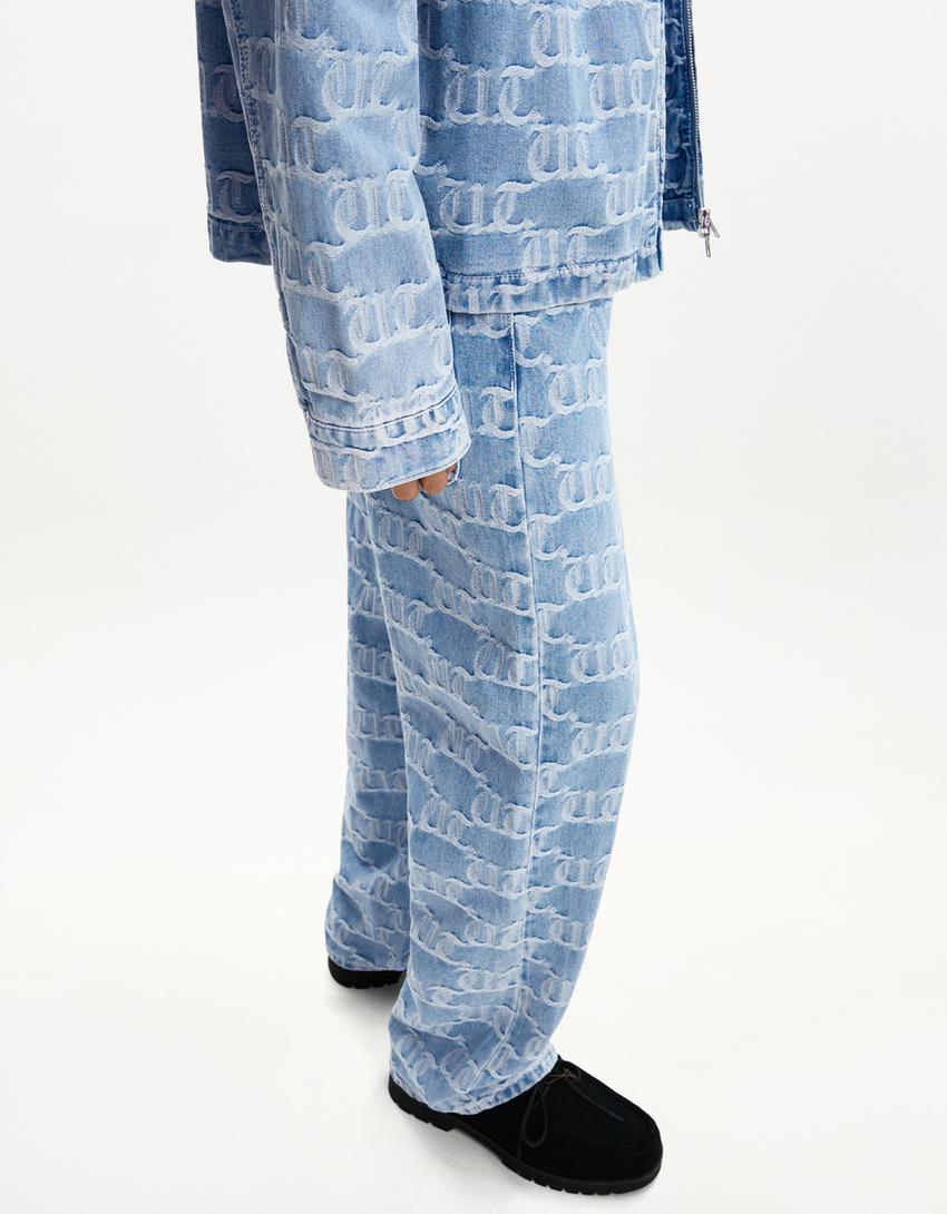Jacquard baggy jeans-Lichtblauw-2