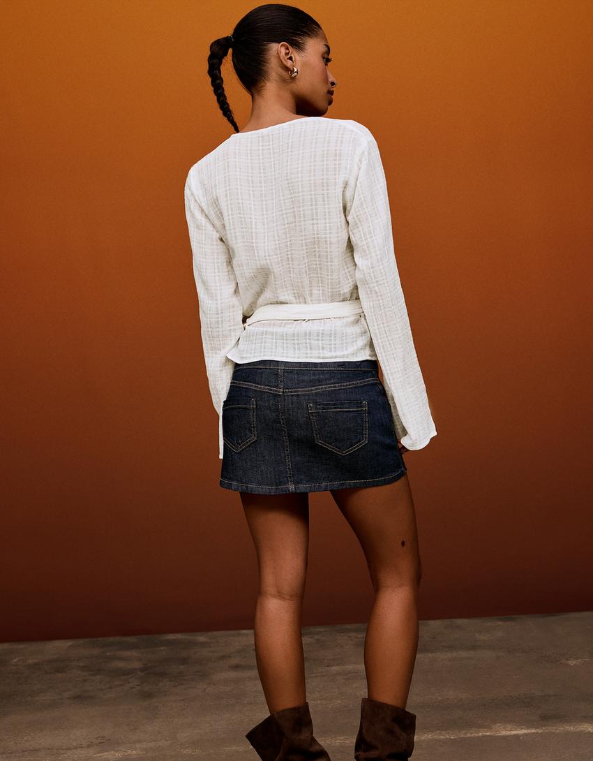 Wrap print blouse-Cream