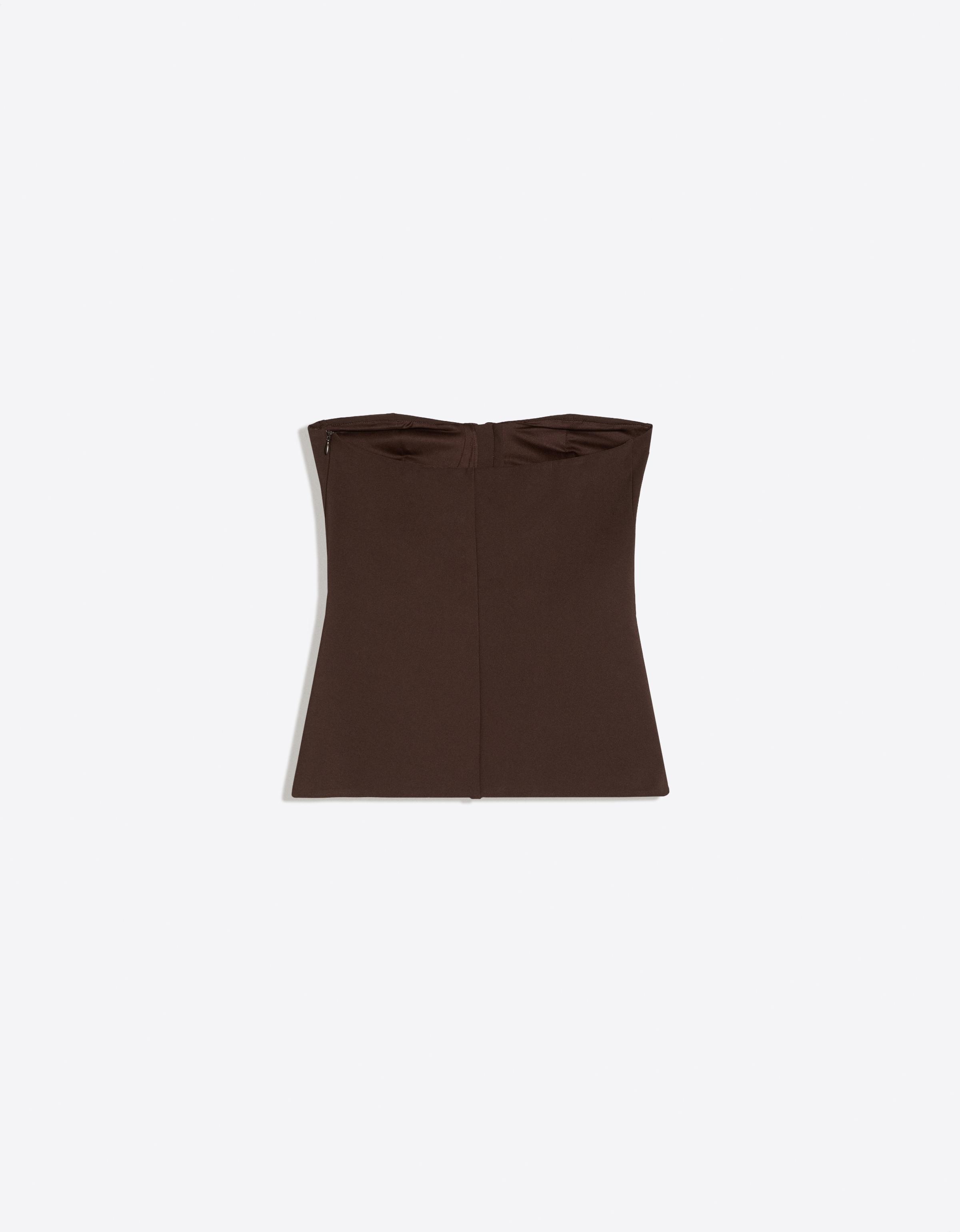 Hook-fastening corset bandeau top — Brown