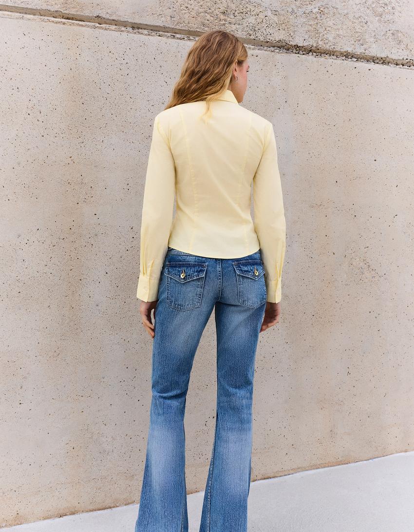 Gathered poplin shirt-Yellow