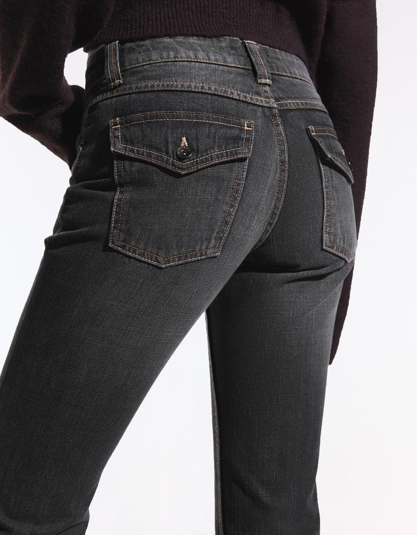 Düşük bel baggy fit çan paça jean-Gümüş