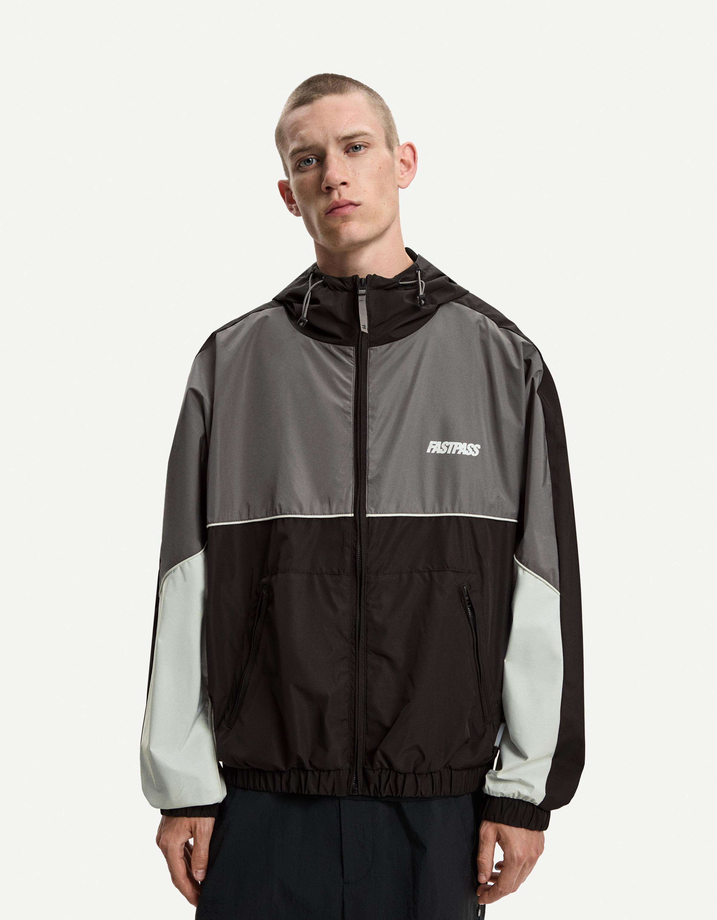 Bershka Leichte Color-Block-Jacke Mit Kapuze Herren S Schwarz