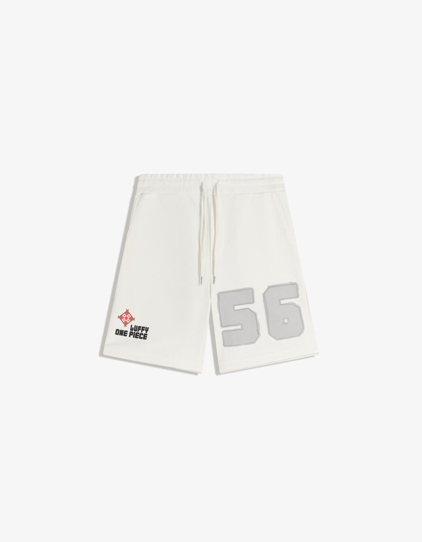 One Piece sweatshirt print Bermuda shorts-Off white