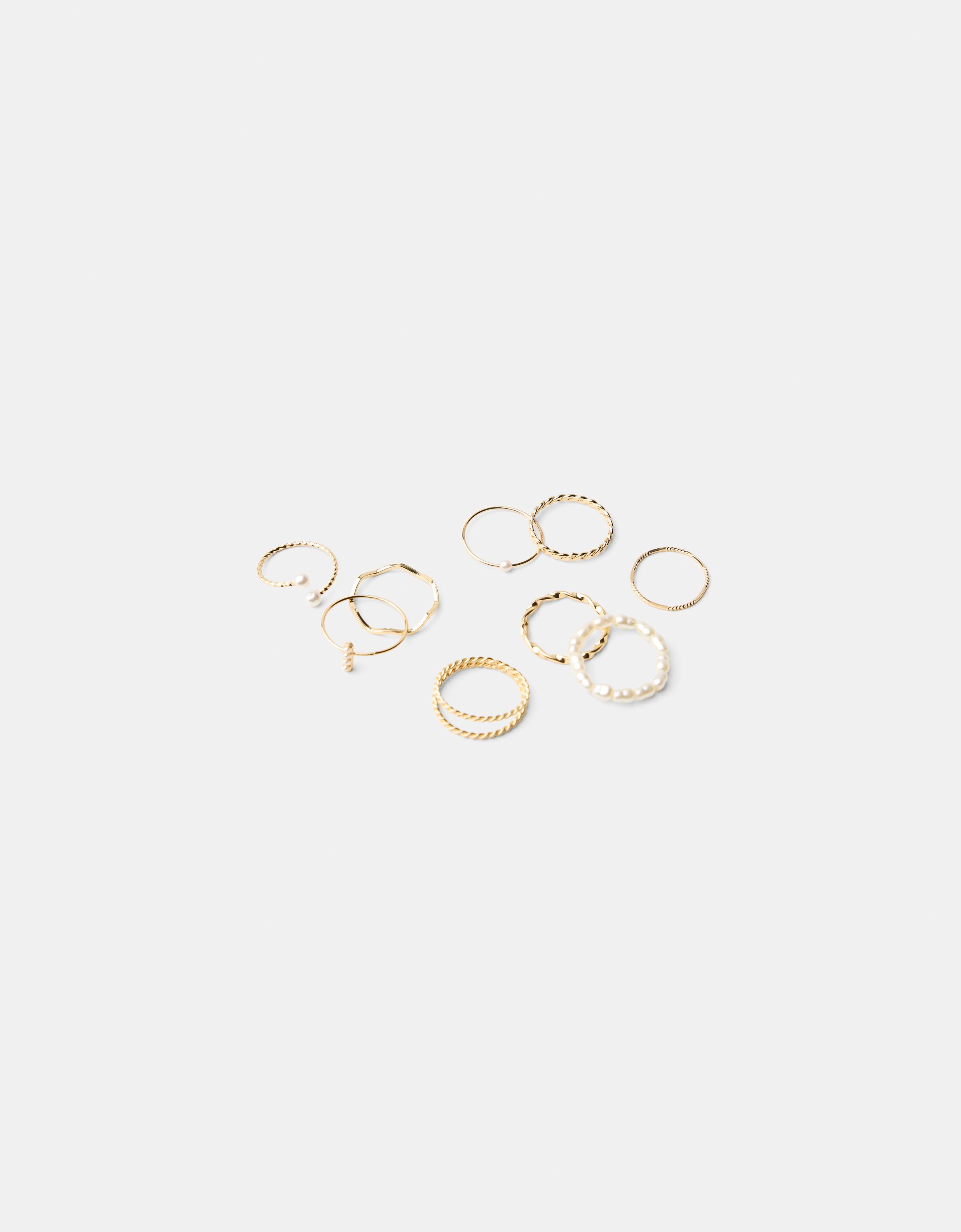 Bershka 9er-Pack Ringe Mit Kunstperlen Damen S Gold