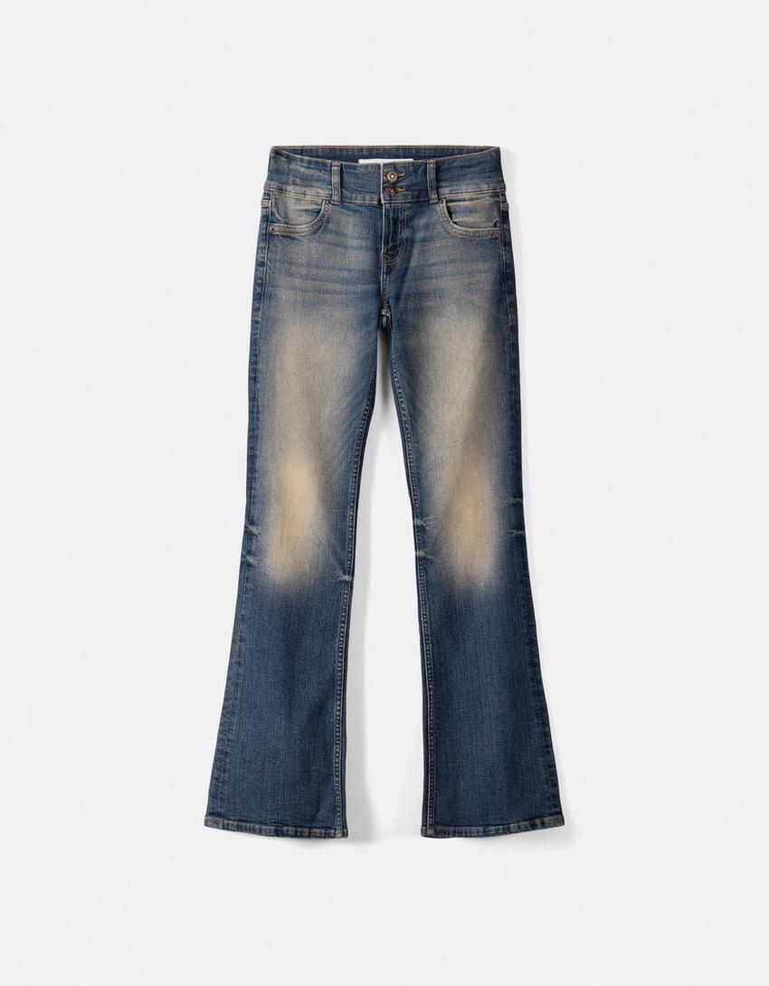 Jeansy bootcut low waist-Niebieski-3
