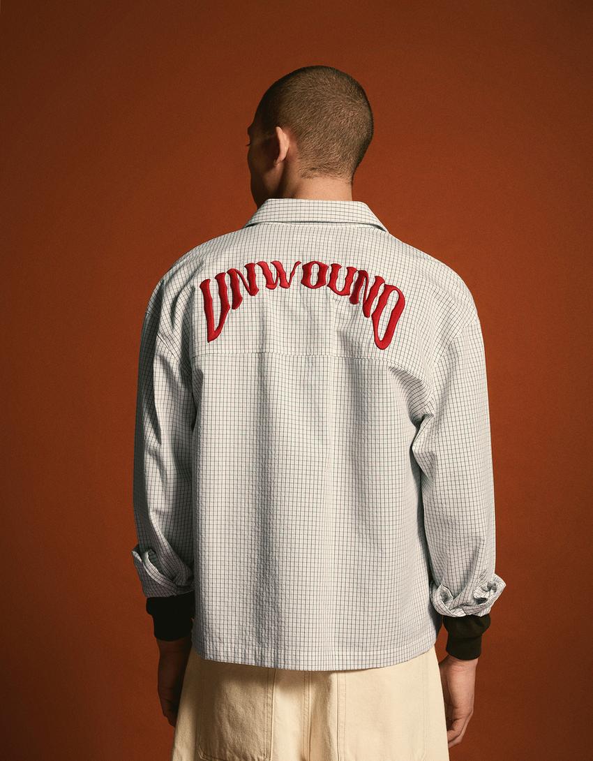 Camisa manga larga boxy bordado-Crudo