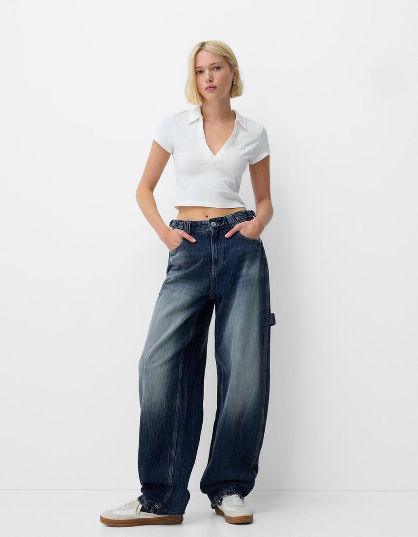 Adjustable balloon fit carpenter jeans - Women | Bershka