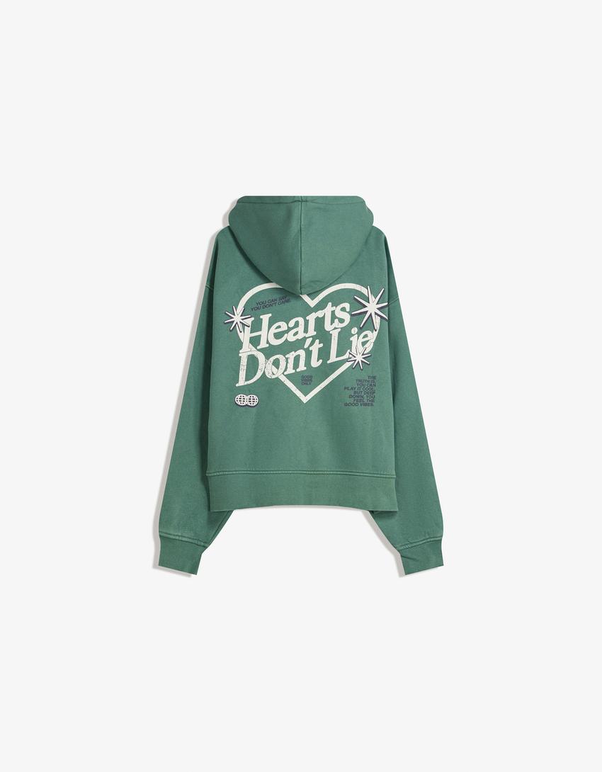 Sweatshirt met print en verwassen effect-Groen-5