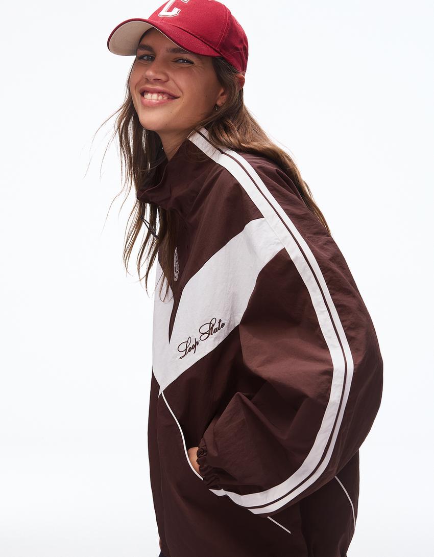 Blouson technique brodé-Marron