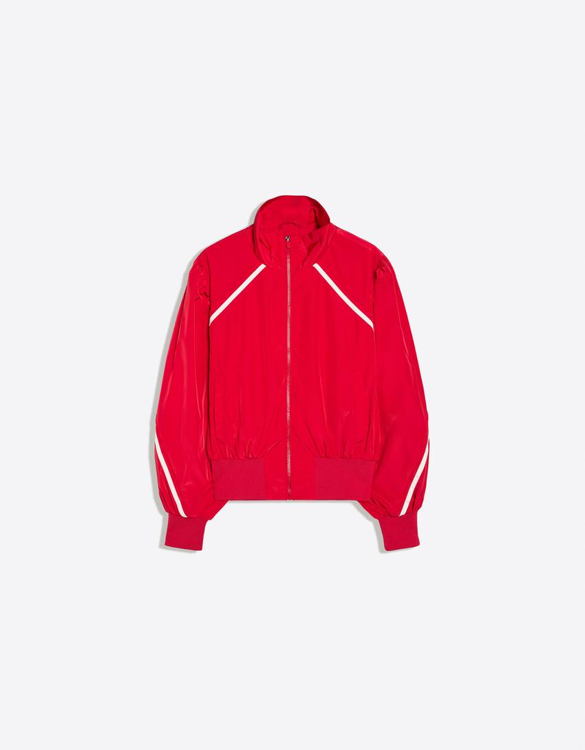 Jacket with gathers and contrast piping-Red