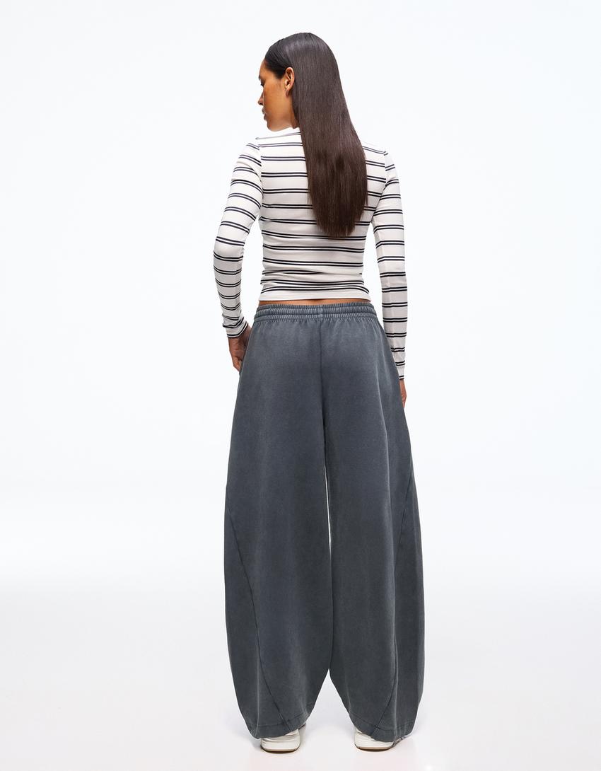 Plush barrel trousers with stoppers-Grey