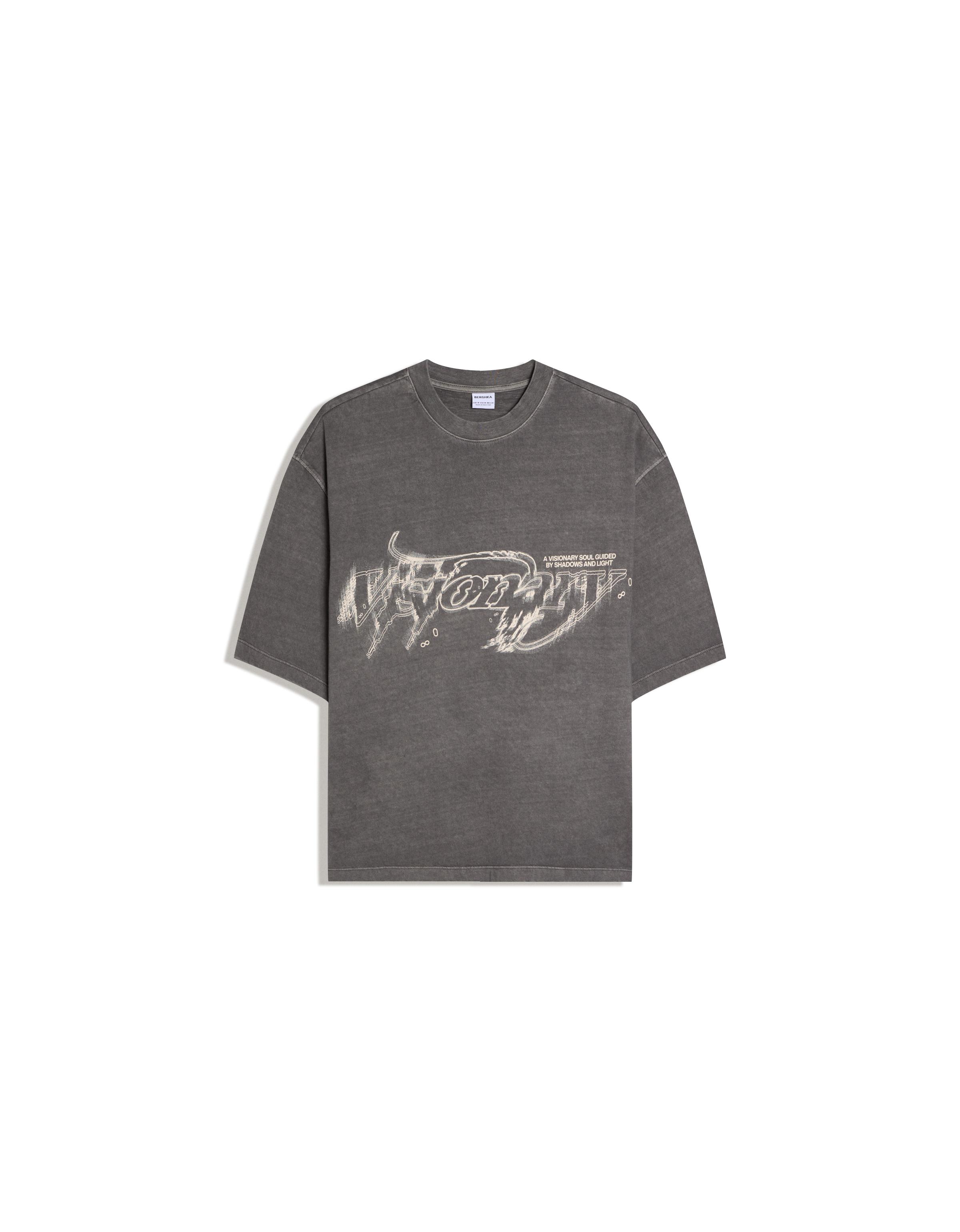 Boxy fit print T-shirt — Grey