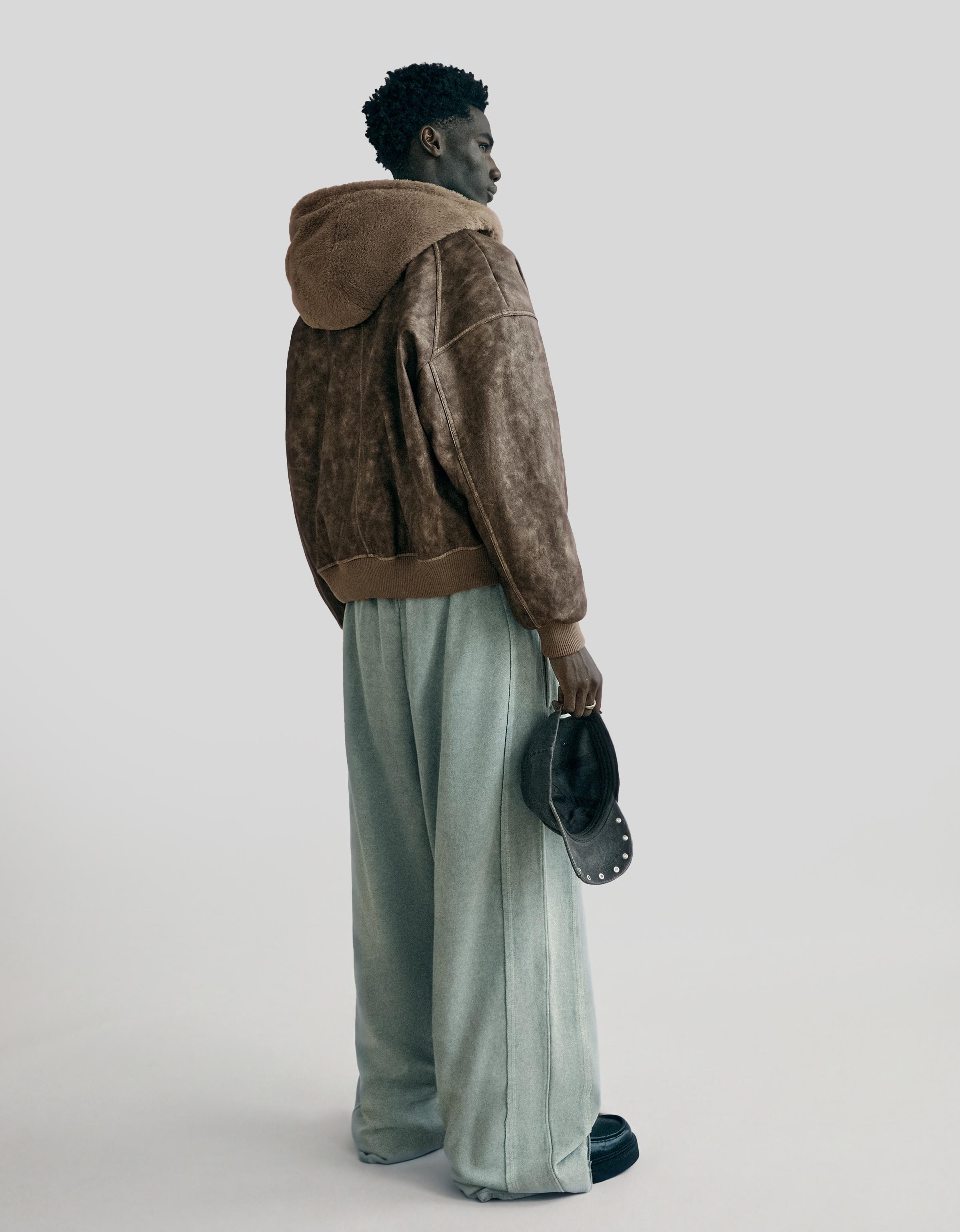 Reversible faux fur hooded jacket — Brown