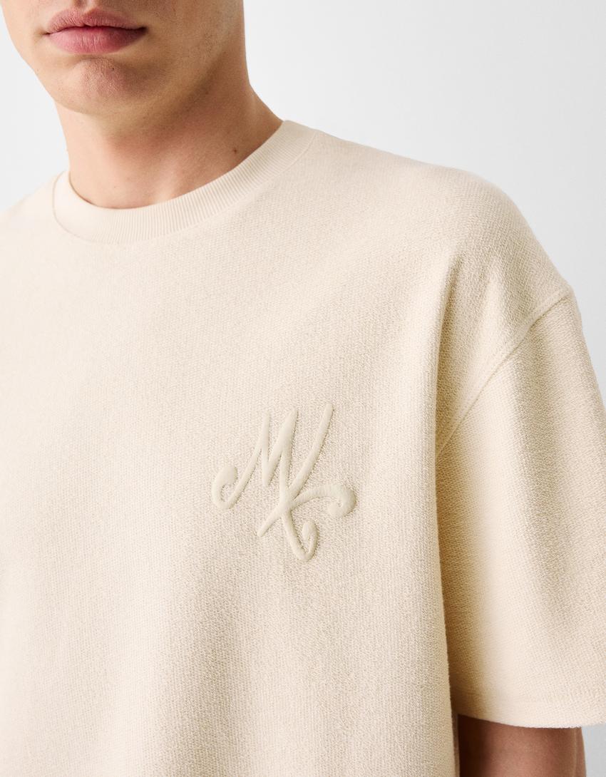 T-shirt manches courtes boxy fit imprimé-Blanc cassé-6