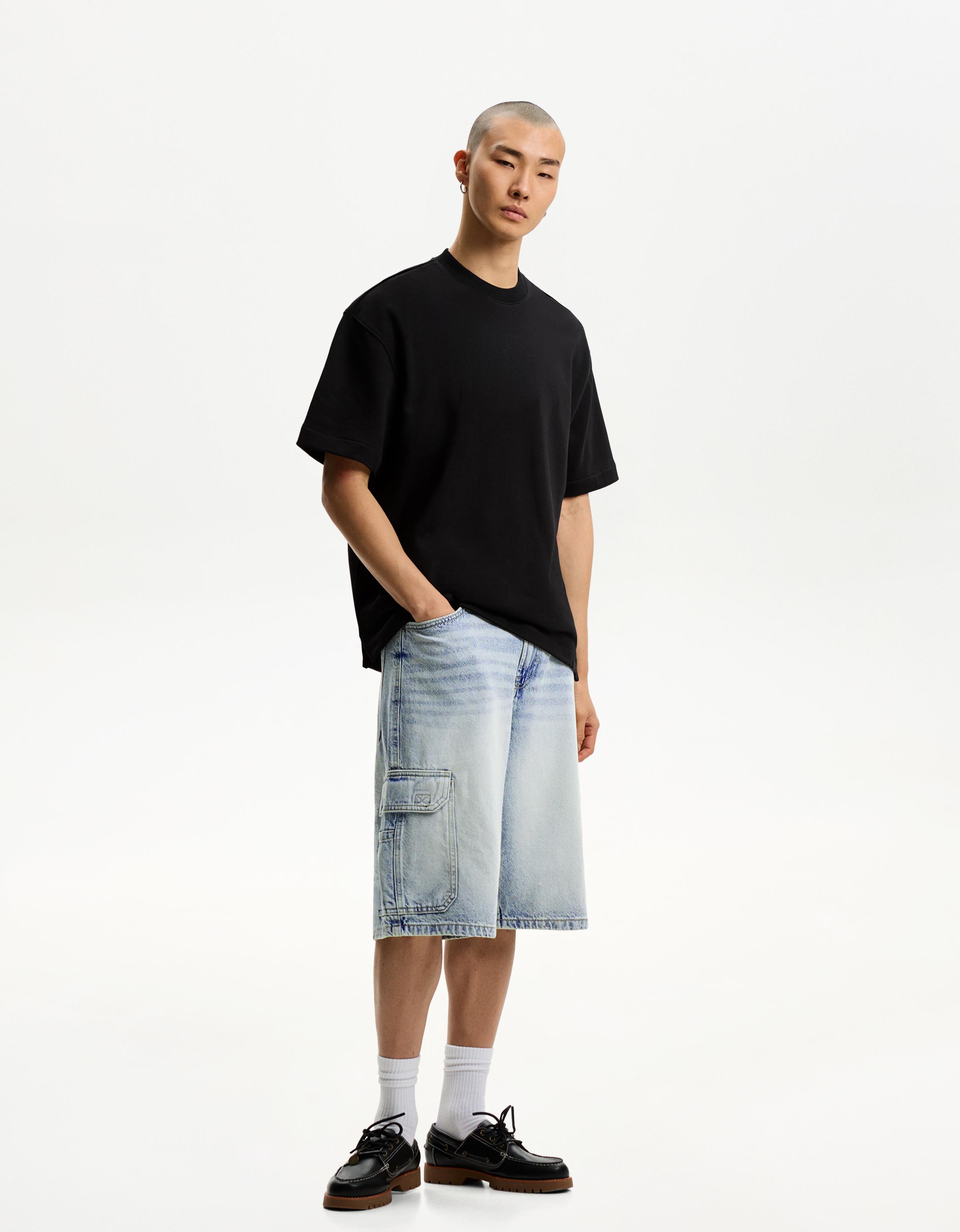 Bershka Baggy-Bermudashorts Im Cargo-Stil Herren 44 Ausgewaschenes Blau