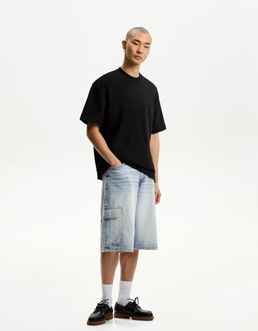 Bermuda baggy cargo-Azzurro Lavato
