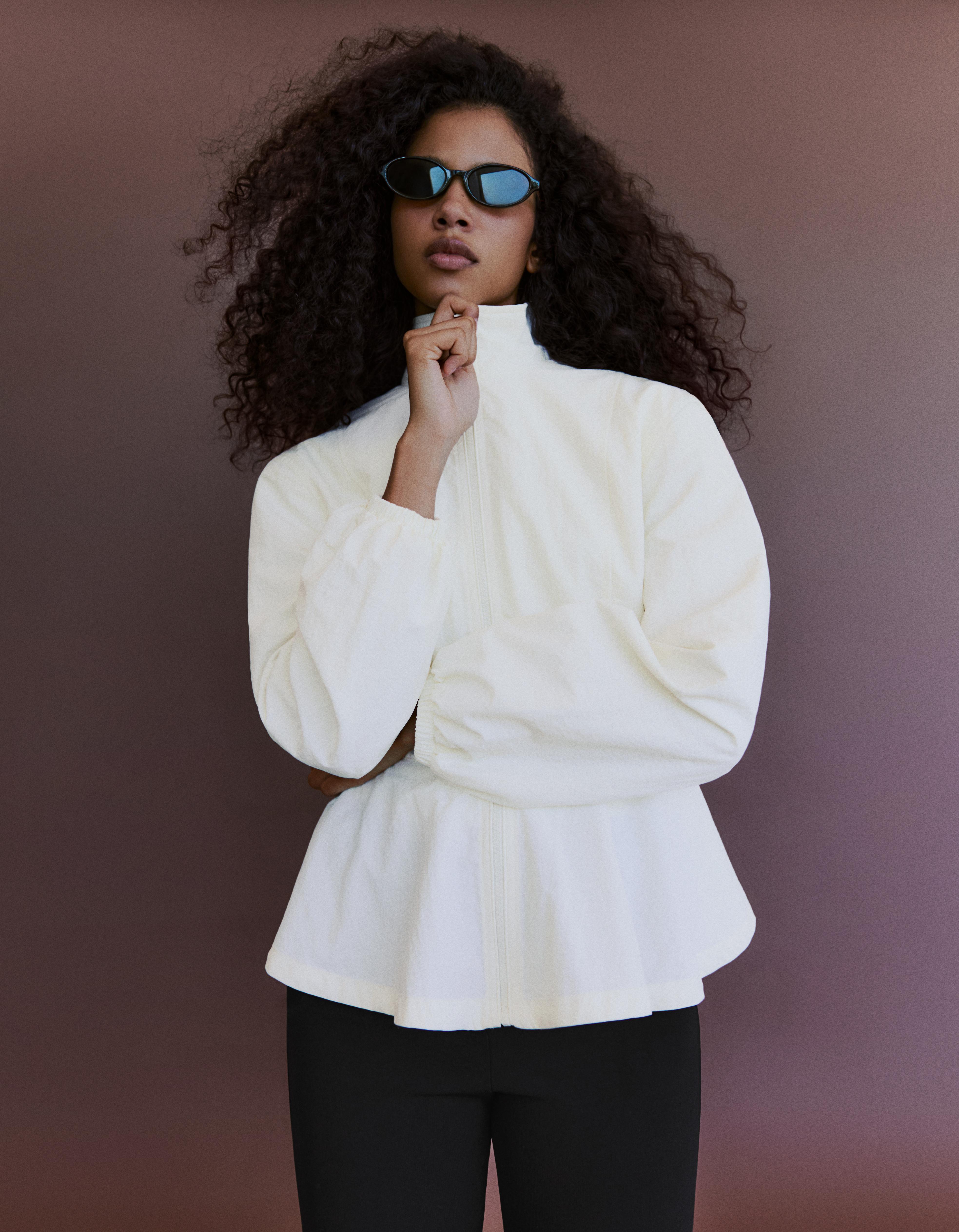 Peplum zip-up jacket — Cream