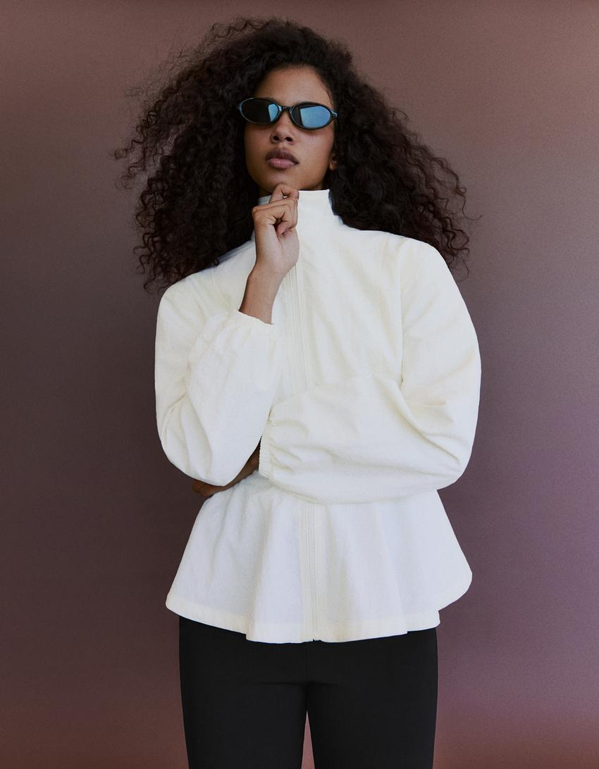 Zipped peplum jacket-Cream