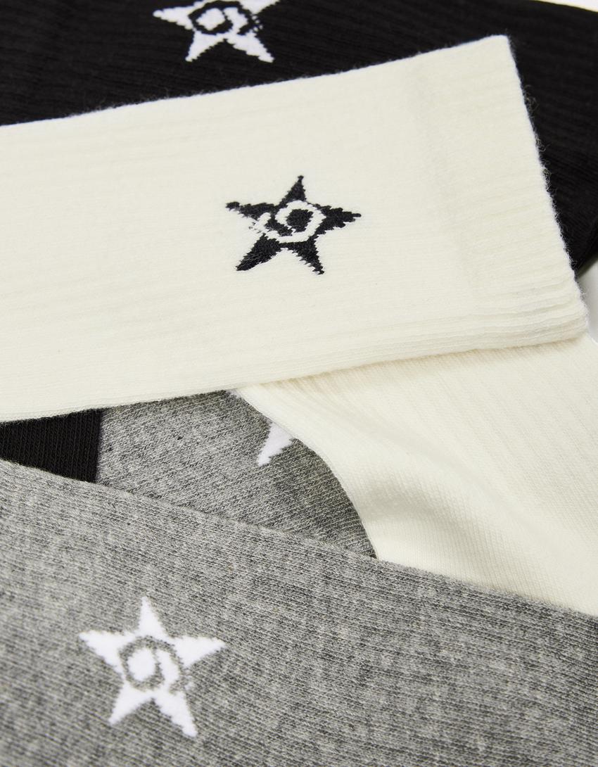 Set of 3 star socks-Grey
