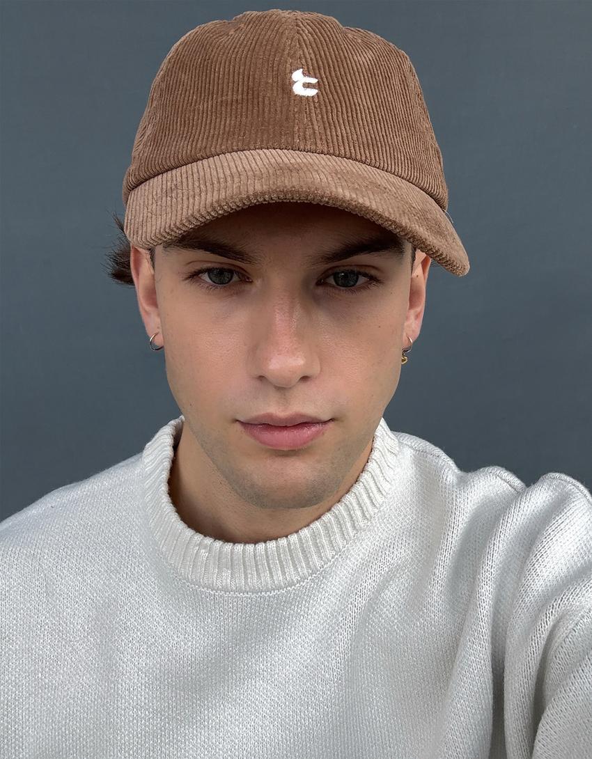Embroidered corduroy cap-Camel
