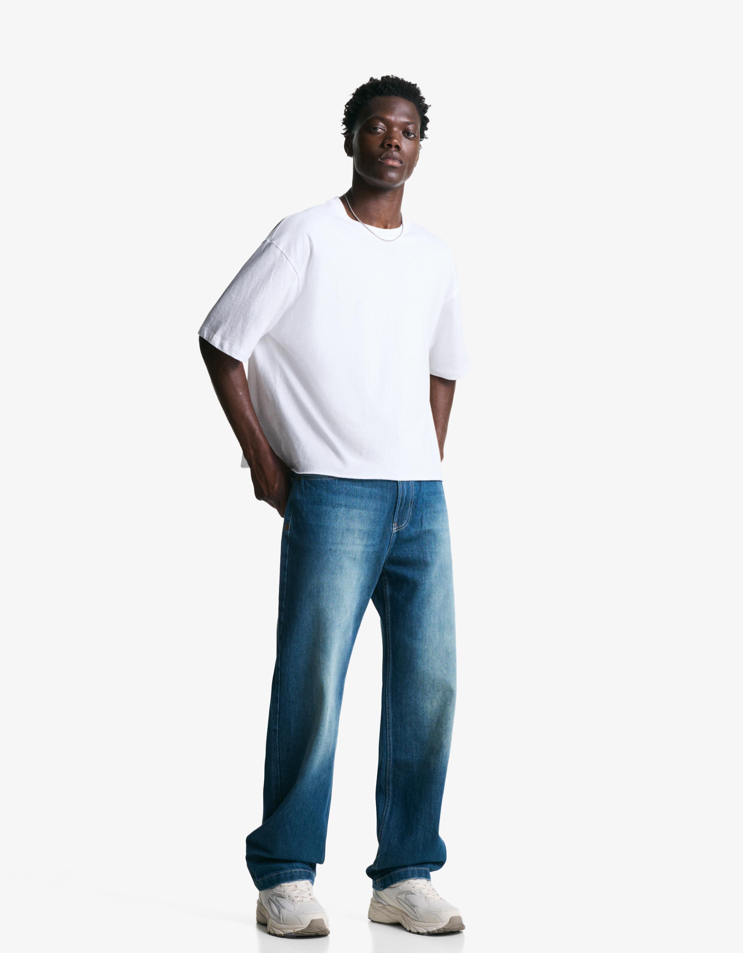 Bershka Straight-Jeans Relaxed-Fit Herren 46 Grün