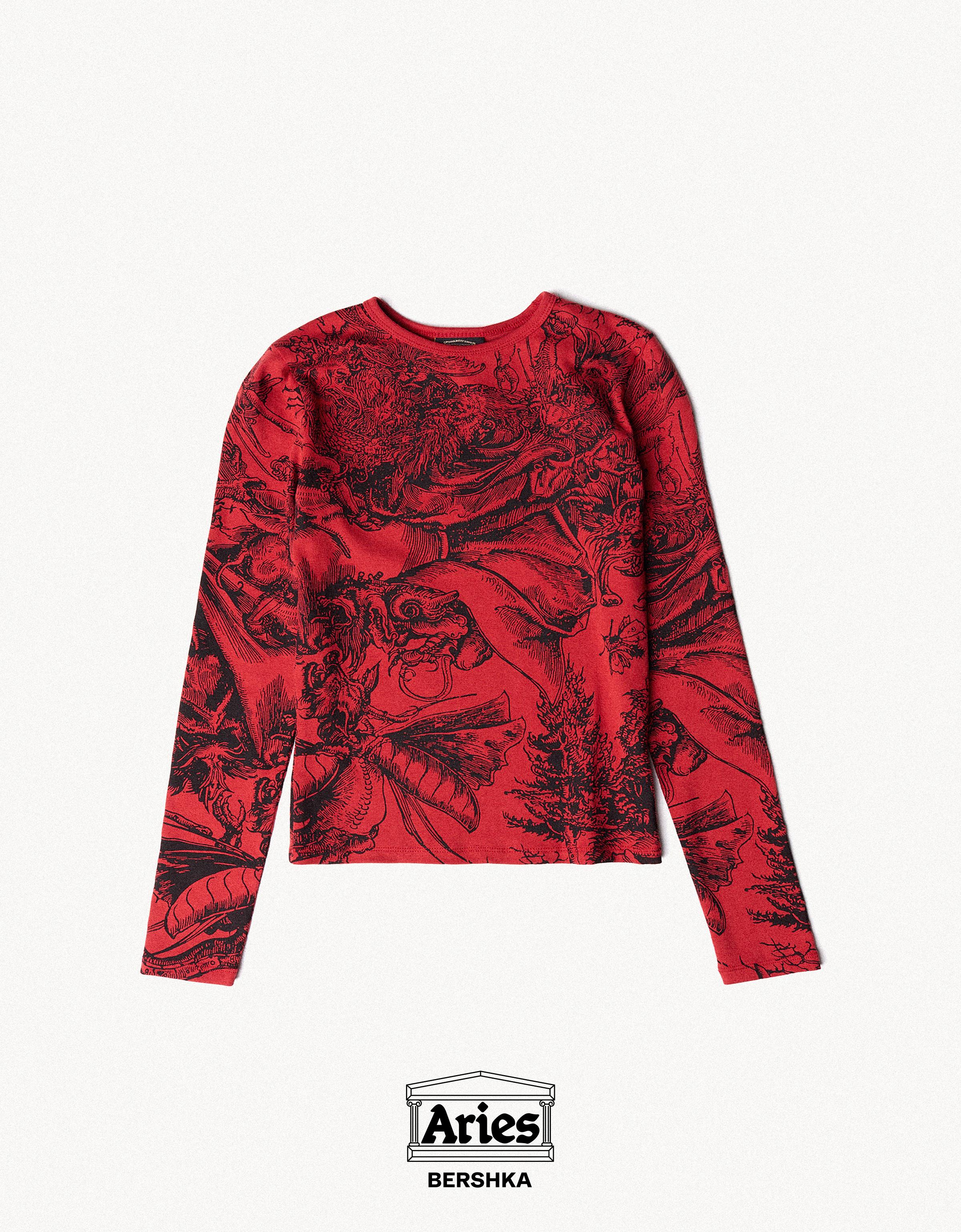 Bershka Uzun kollu fitted ARIES X BERSHKA tişört görsel 8