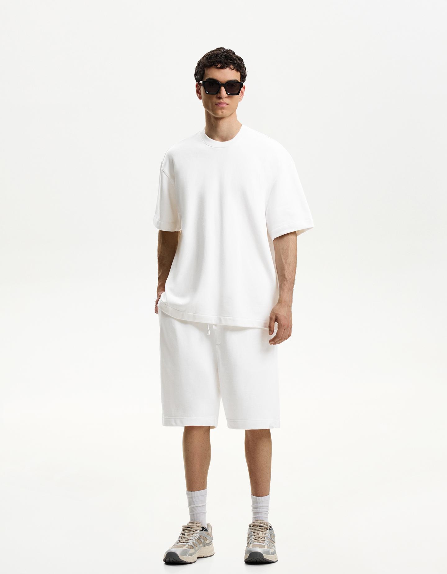 Bershka Bermuda Felpa Hombre M Blanco