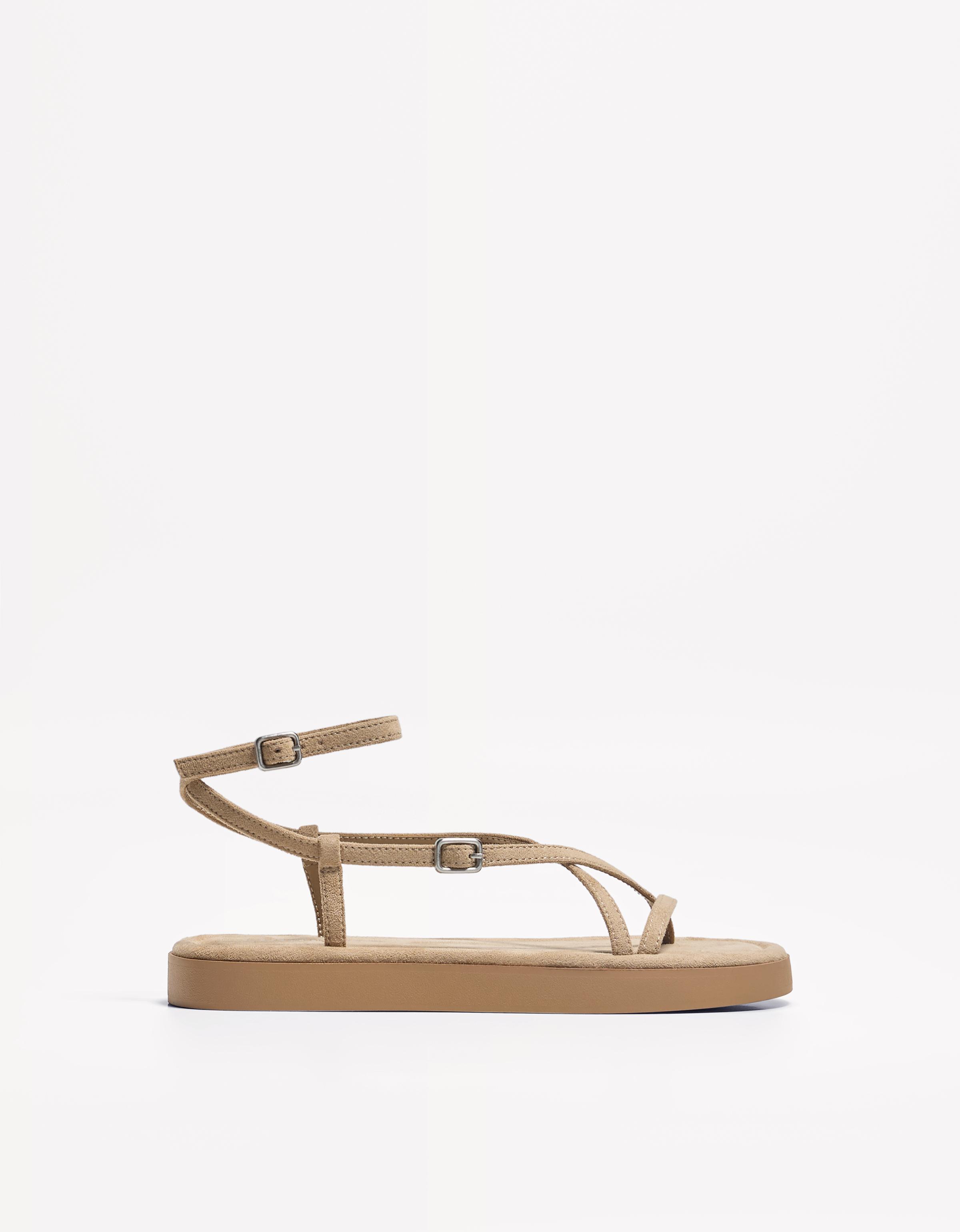 Bershka Flache Riemchensandalen Damen 37 Lederfarbe