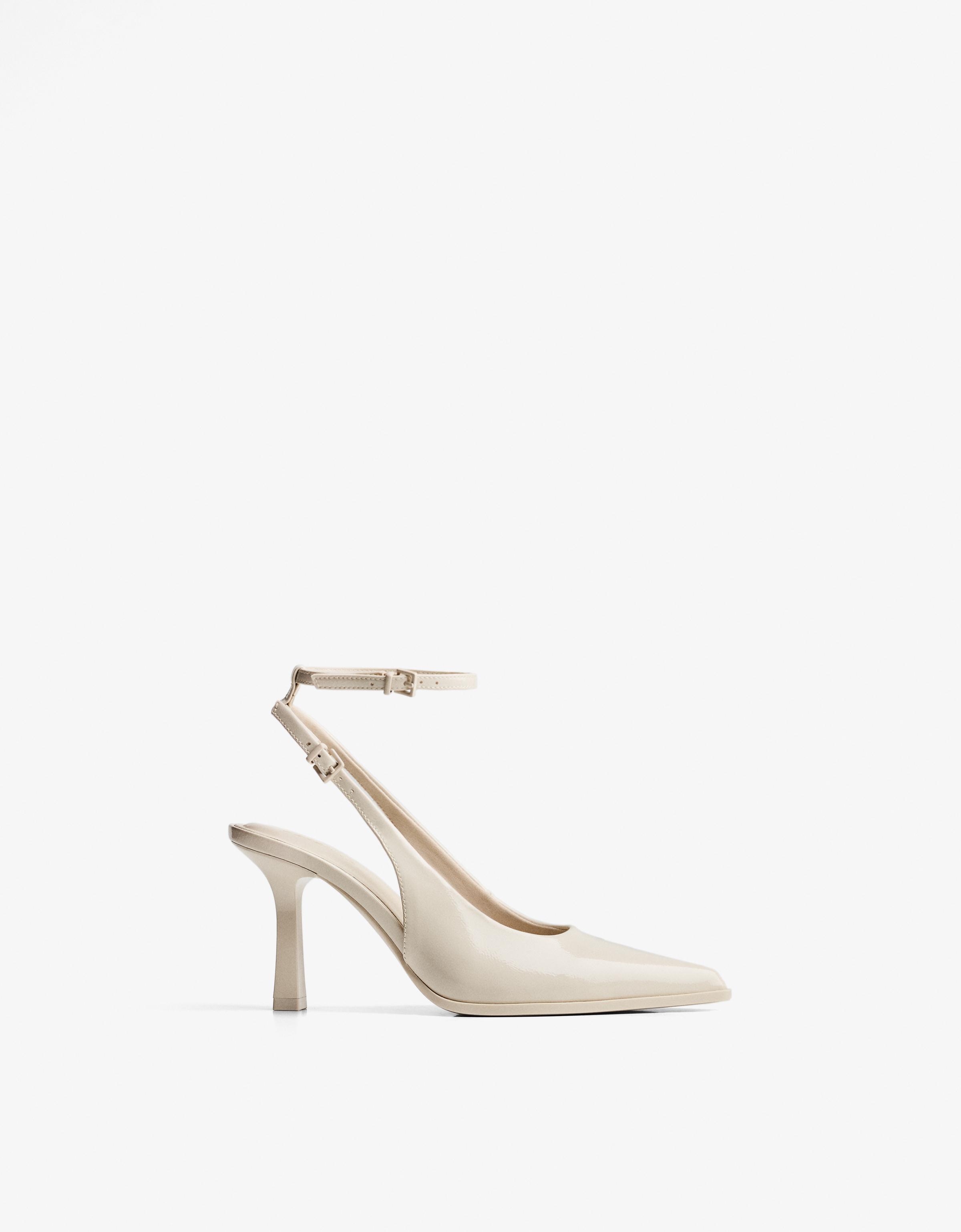 Bershka Scarpa Con Tacco Aperta Sul Tallone Con Cinturino Donna 41 Avorio