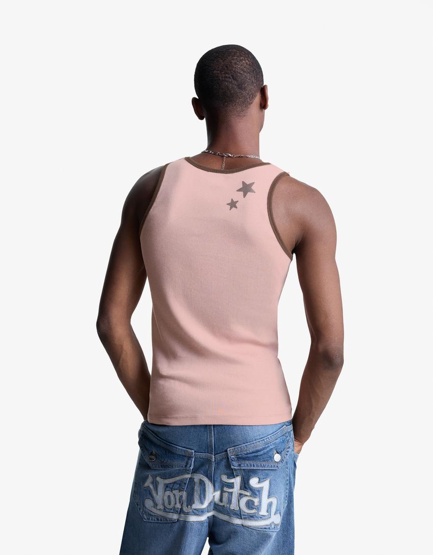 Von Dutch rib baskılı askılı tişört-Pembe-1