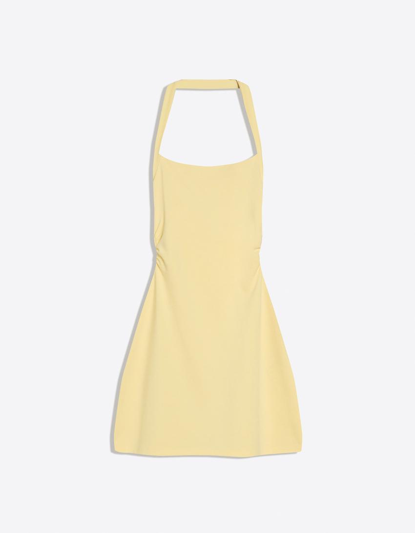 Vestido mini cuello halter-Amarillo