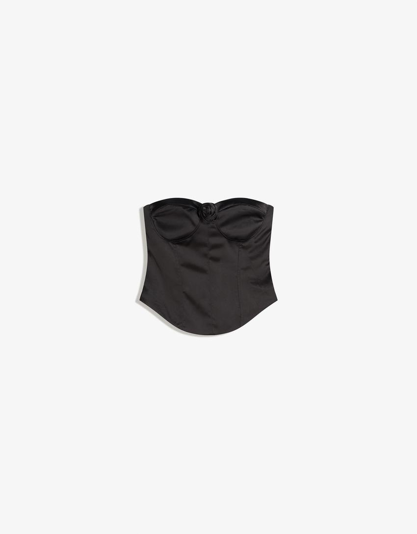 Floral satin top-Black