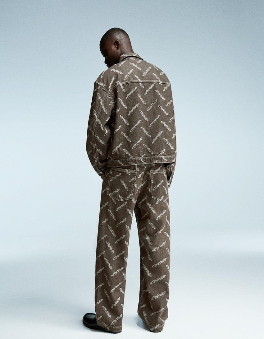 Cazadora denim jacquard-Marrón-1