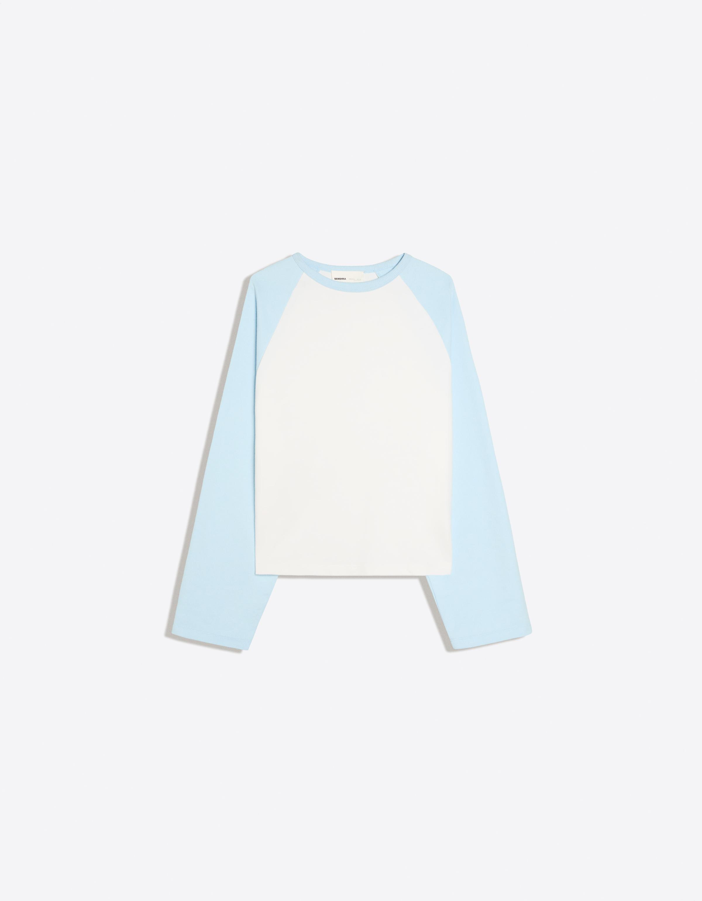 Bershka Camiseta Manga Larga Ranglan Mujer Blanco Roto