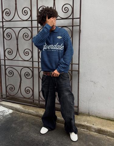 Polo collar print jumper — Navy 3