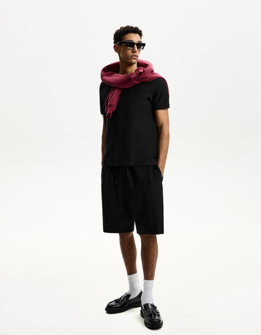 Bermudashorts mit Strukturmuster-Schwarz