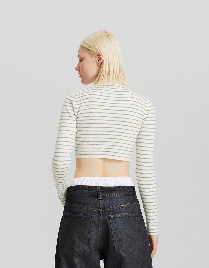 Camisola gola alta riscas-Cinza-1