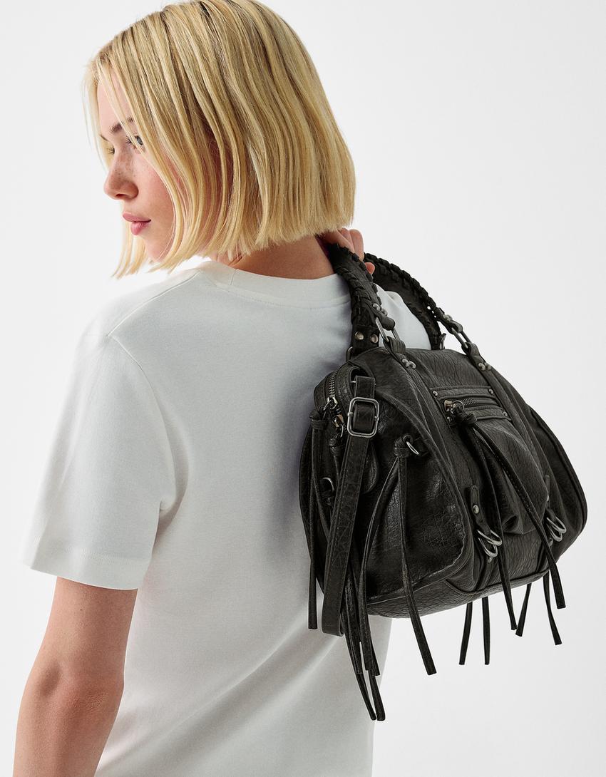 Bowlingtasche im Used-Look mit Streifen-Schwarz-1